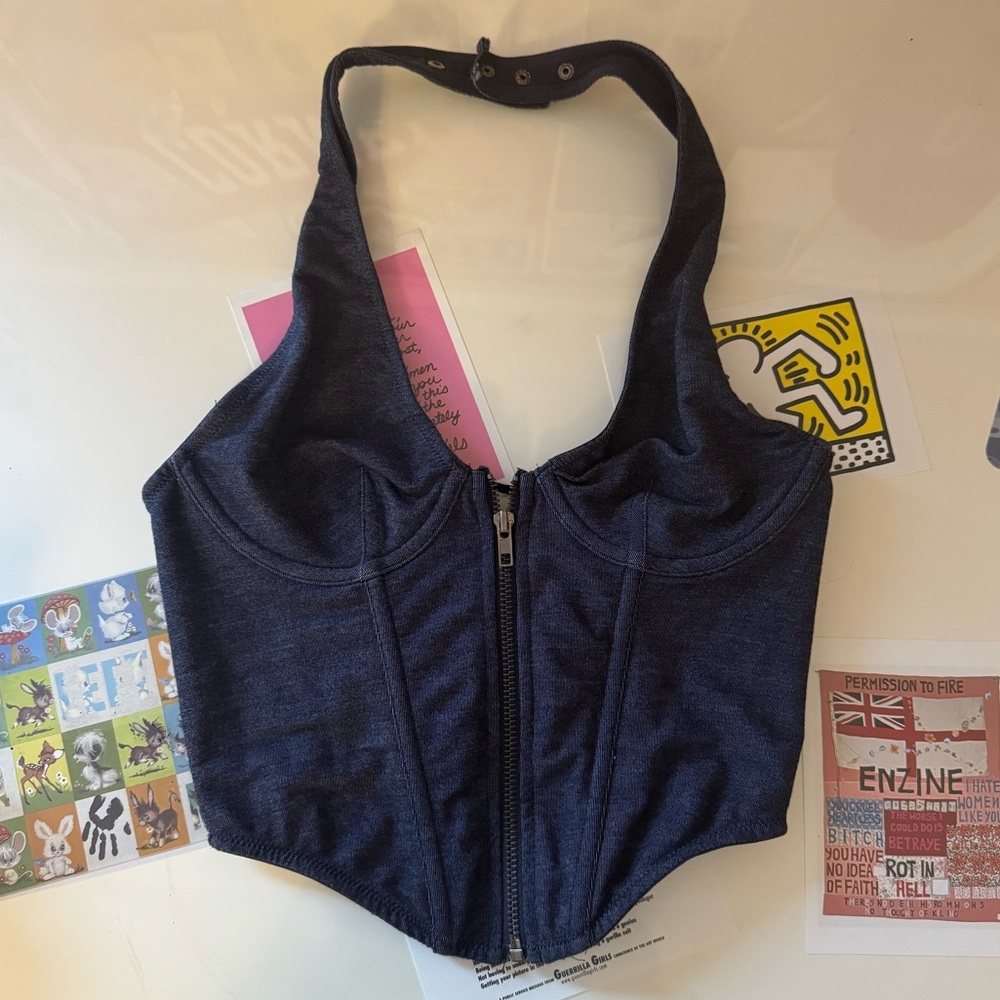 Urban Outfitters Faux Denim Lace-Up Corset Top